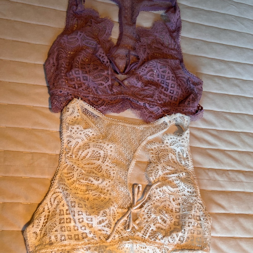 Victoria's Secret Purple and Cream Lace Bralette Duo